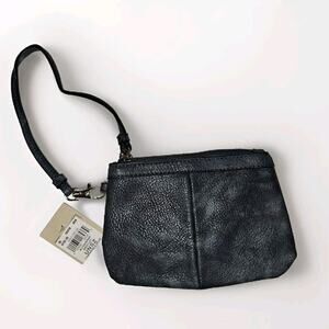 NWT! Wilsons Leather Gray Black Wristlet Wallet Coin Purse Pouch 6x4.5